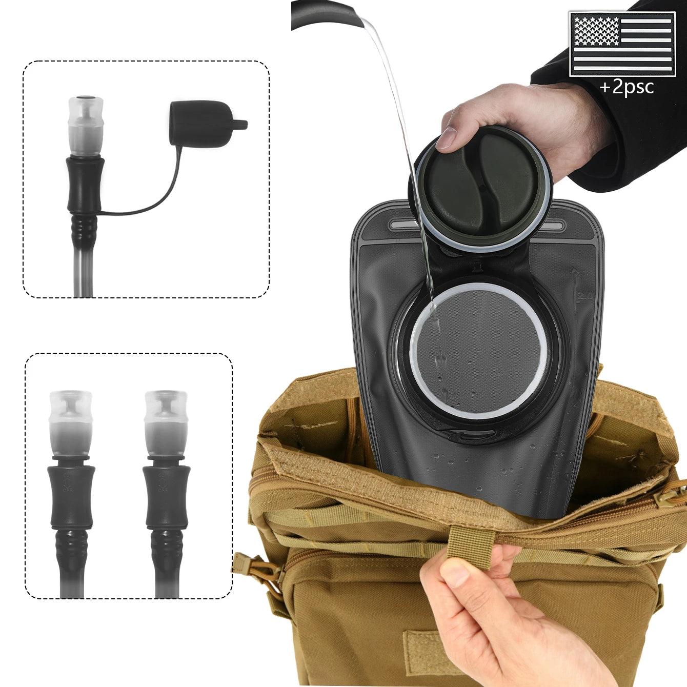 Outdoor sports drinking equipment: 2L large-capacity water bag + molle backpack, suitable for hiking, camping, and cycling