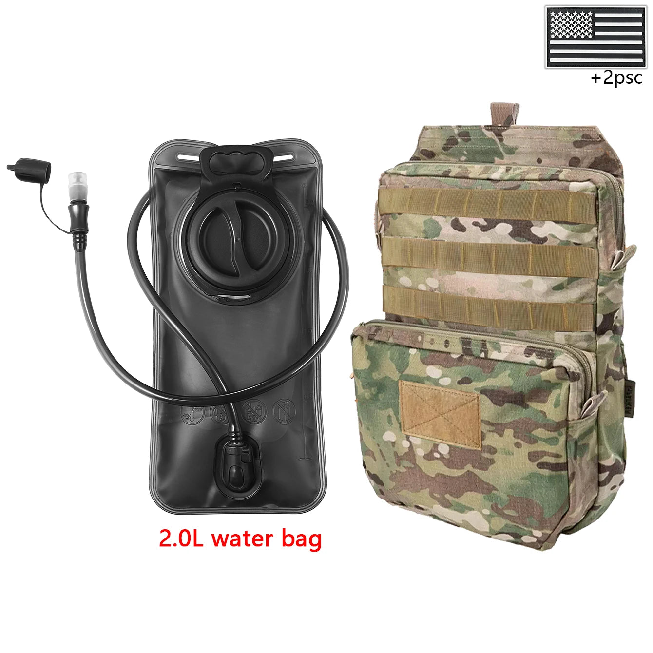 Outdoor sports drinking equipment: 2L large-capacity water bag + molle backpack, suitable for hiking, camping, and cycling
