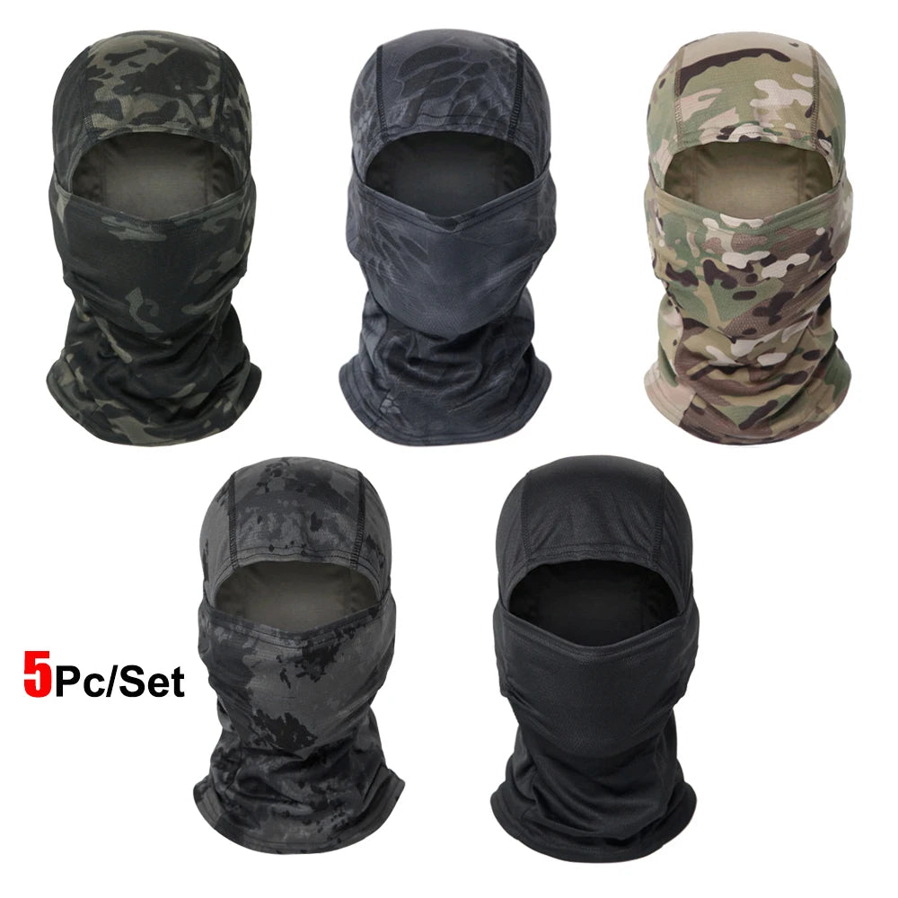 5Pcs/Set Camouflage Balaclava Hat Cycling Full Face Mask Multi Functional Scarf Headscarf Motorcycle Bike Skiing Helmet Lining