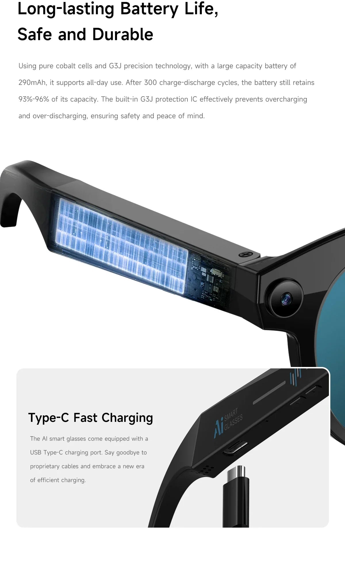 AI smart glasses for taking photos, anti shake, long-lasting battery life, Bluetooth calls, music, sports, companions, smart gla