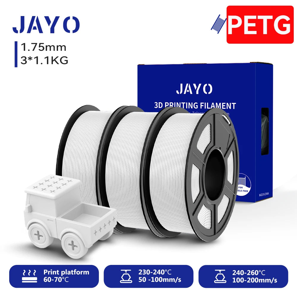 JAYO PETG/High Speed Matte PETG 3D Printing Filament 1.75MM Mix-Colors & No bubbles &Non-toxic For 3D Printer & Pen 3Rolls