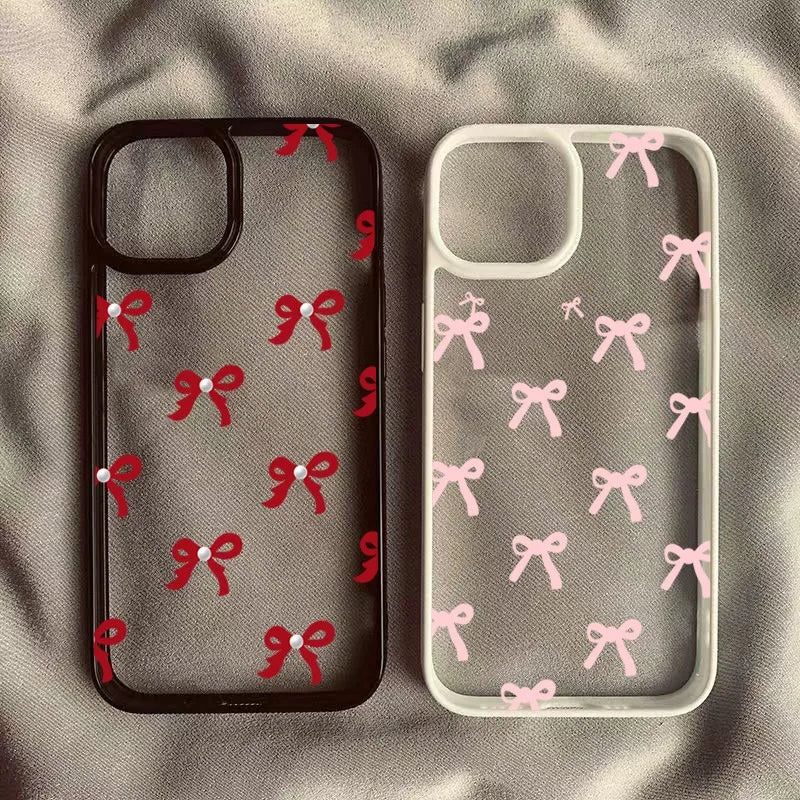 Cute Red Pink Bow Phone Case For Xiaomi Redmi 14C 13C 12C 4G Poco X6 X5 Pro Redmi Note 12 11 13 Pro Plus 5G Clear Silicone Cover