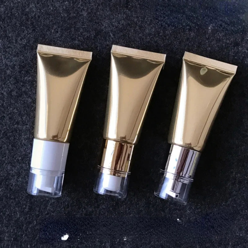 Wholesale New 30ml cosmetic Soft Tubes Vacuum pump squeeze Hose Bottles Gold Alum Eye Cream Bottles sunscreen Refilable Bottles