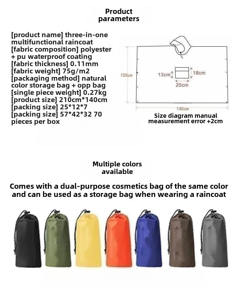 Outdoor Windproof Waterproof Multifunctional Three in One Outdoor Rain Shelter Hiking Cycling High-quality Adult Raincoat