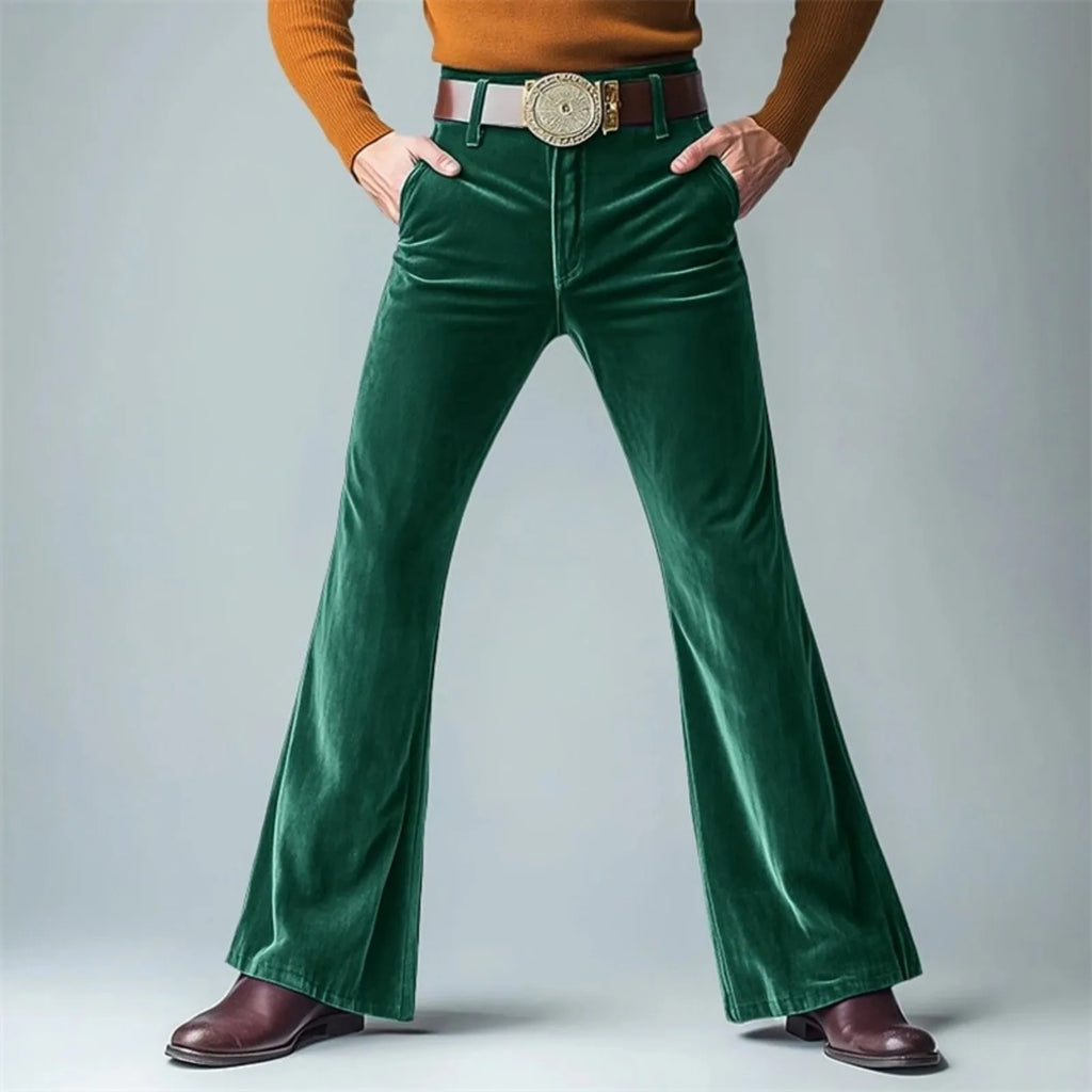 Men Retro Disco Flared Pants Classic Vintage Style Comfy Flare Trousers Fitted Velvet Fabric Dancing Stylish Pants Without Belt