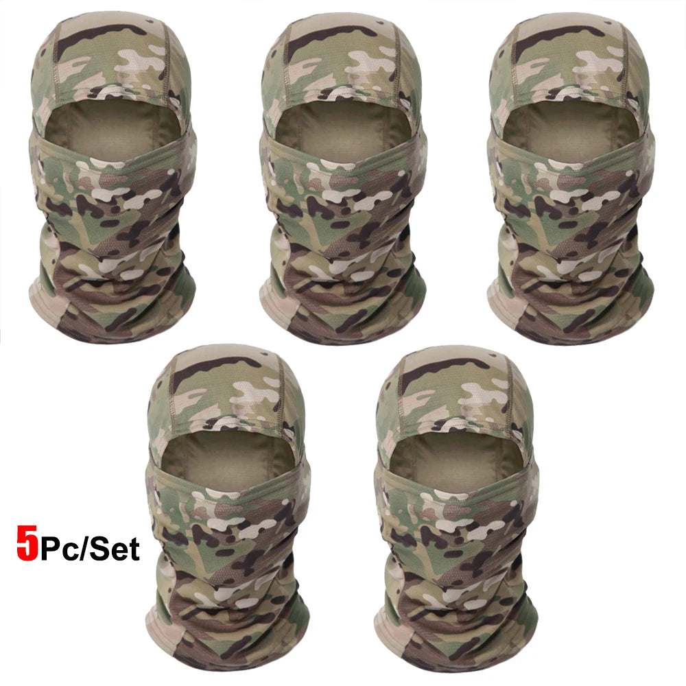 5Pcs/Set Camouflage Balaclava Hat Cycling Full Face Mask Multi Functional Scarf Headscarf Motorcycle Bike Skiing Helmet Lining