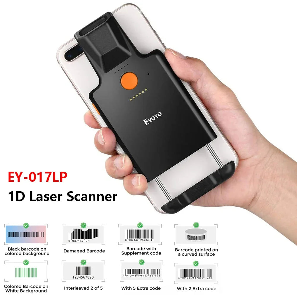 Eyoyo Clearance Sale EY-017LP Back Clip Phone Portable 1D Laser Bluetooth Barcode Scanner Fast Scanning UPC EAN Code39 Code128
