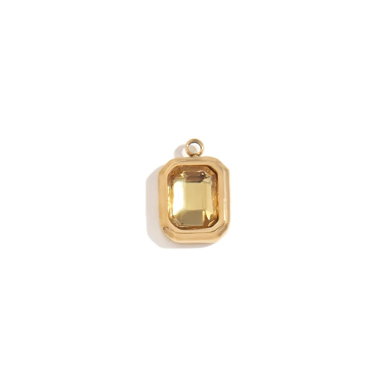 E.B.belle Octagonal Splicing Color Bead Heart-shaped Key Rainbow Square 316L Stainless Steel 14K Gold Plated Pendant Charms