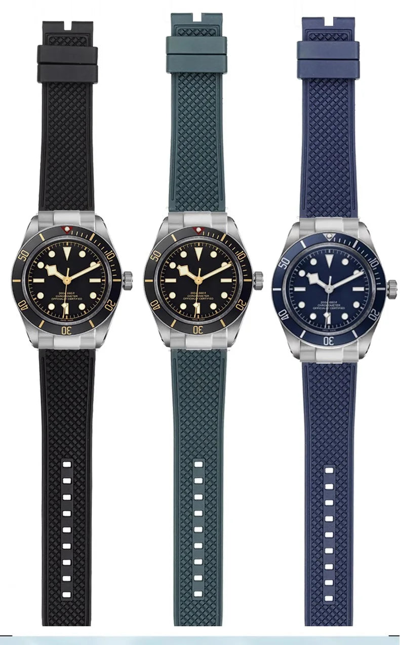 Metal End Link Curved End With Fluoro Rubber Strap 20mm Waterproof Quick Release Bracelet Fit for 39mm Tudor Black Bay GMT