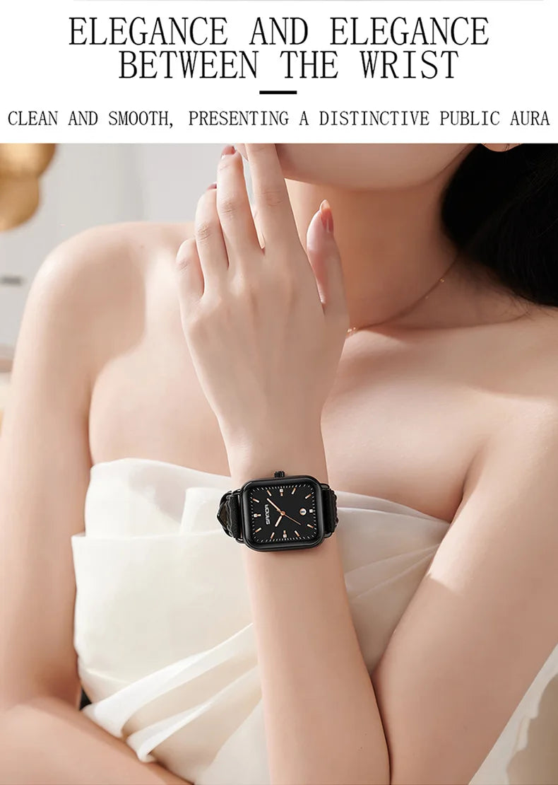 SANDA 1134 Women's Square Quartz Watch Black Fashion Crystal Waterproof Date Pointer Wristwatches for Ladies Watches Gift