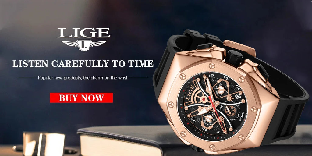 LIGE Mens Watches Top Brand Luxury Fashion Waterproof Watch For Men Silicone Sport Military Chronograph Wristwatch Montre Homme