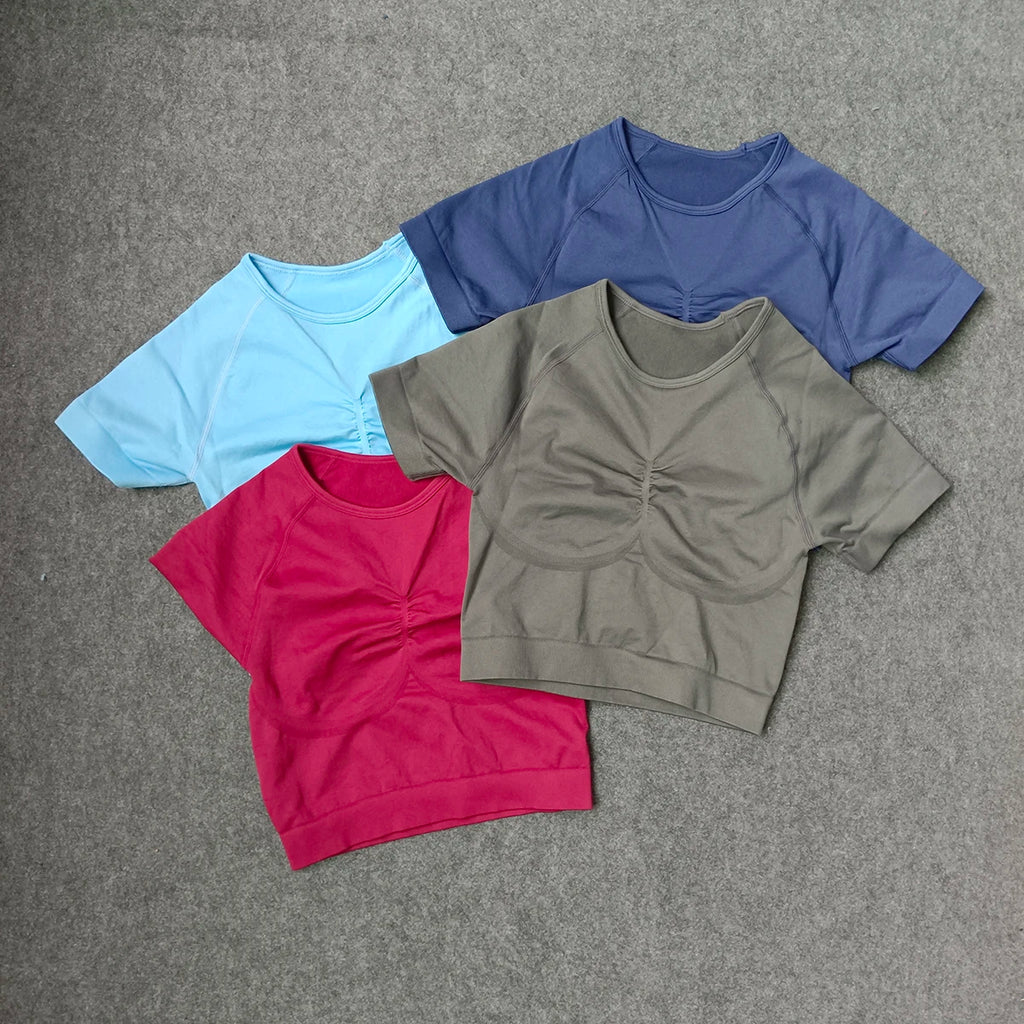Woman Seamless Sports Top Yoga Crop Top Short Sleeve Top For Fitness Workout T-shirt Tops Gym Clothing Running Sportswear