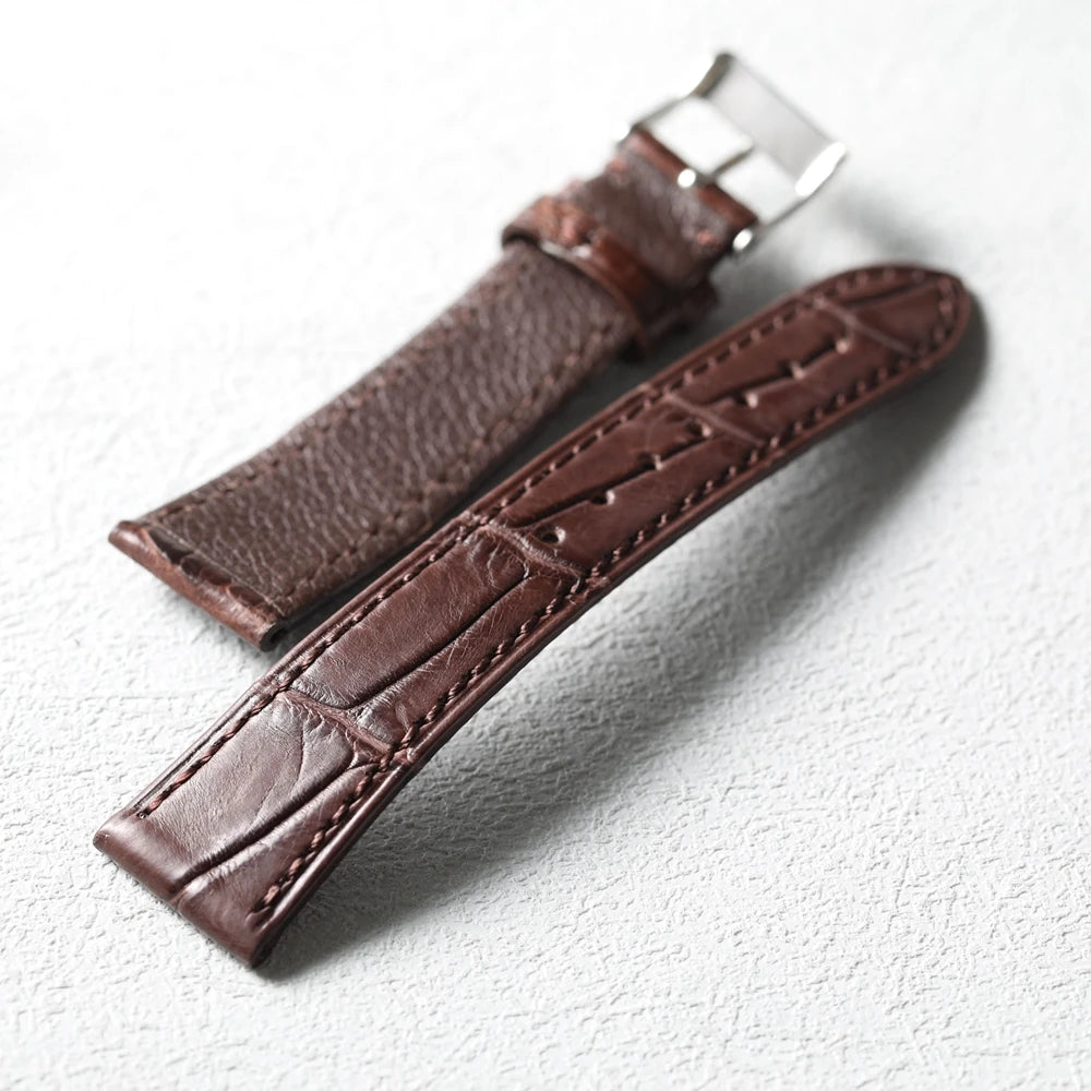 Handmade Crocodile Leather Watchband, Bamboo Pattern 18 19 20 21 22MM Vintage Brown Black, Short S/M Soft Bracelet