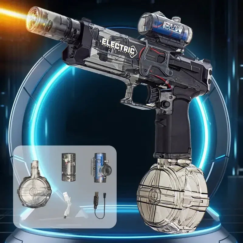 Summer Fully Automatic Electric Water Gun with Light Rechargeable Continuous Firing Party Game Kids Space Splashing Toy Boy Gift