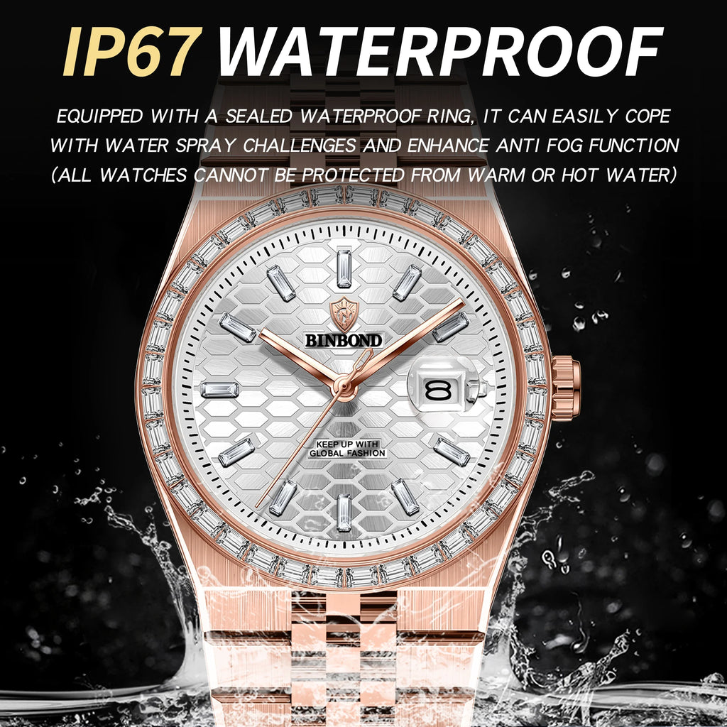 BINBOND New Men's Quartz Watch Classic Style Waterproof Luminous Date Display Stainless Steel Wristwatch For Male Relojes Hombre