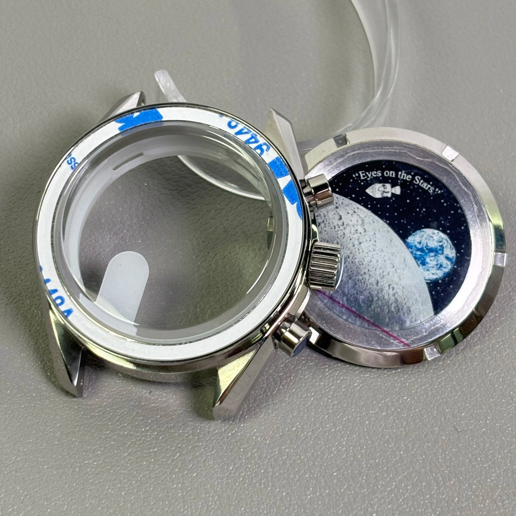 39.7mm VK63 case moon metal case chronograph case bezel,VK63 Business watch sealed back moon watch mission moon mod