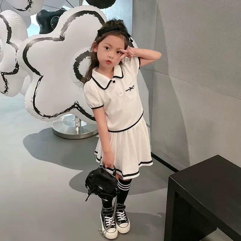 New Girls Skirt Sets Summer Children T-Shirt Suits Kids Short Sleeves 2Pcs Teen Fashion Sweet JK Outfits 5-14 Years