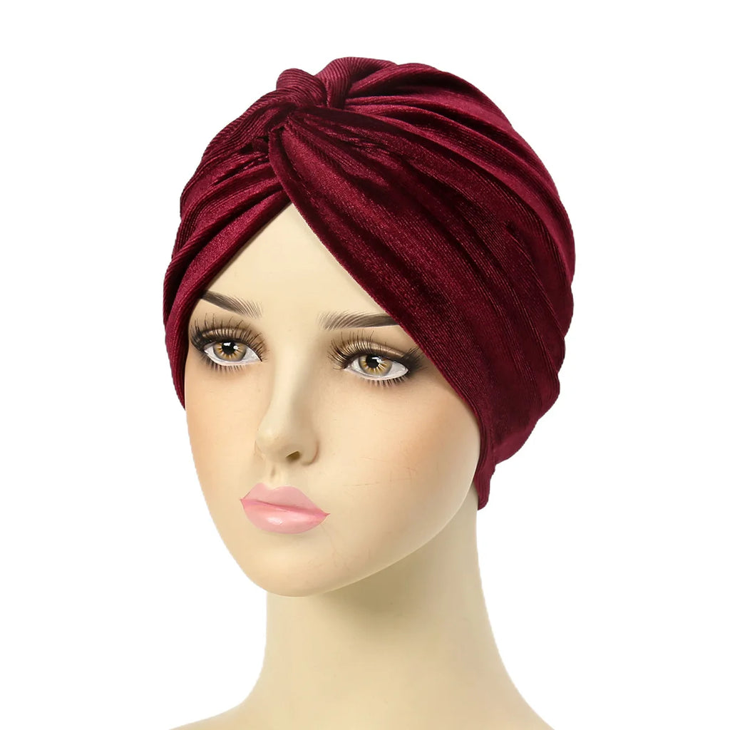 New Women Velvet Turban Hat Muslim Twist Solid Color Hijab Chemo Cap Head Wrap Headscarf Beanies Bonnet Headscarf Turbante Mujer