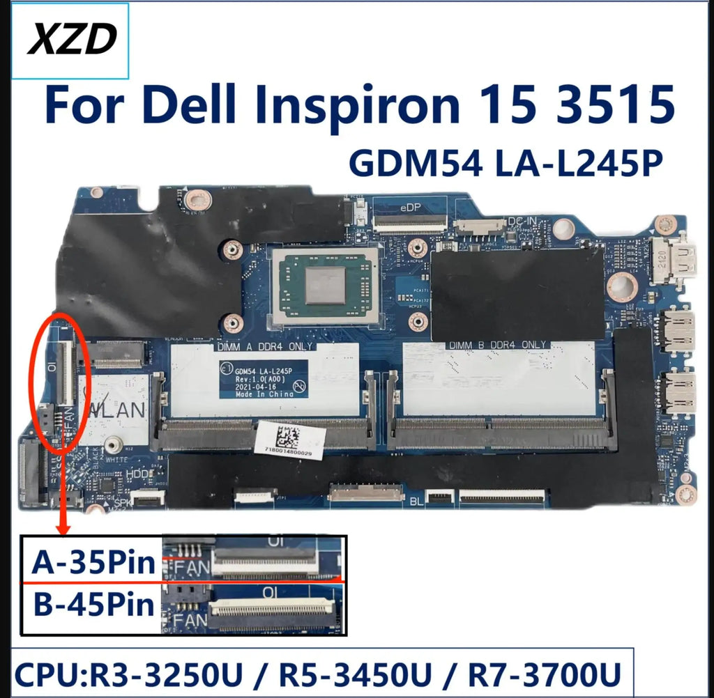 GDM54 LA-L245P Mainboard for Dell Inspiron 15 3515 Laptop Motherboard CPU R3 R5 R7 UMA 100% TEST OK