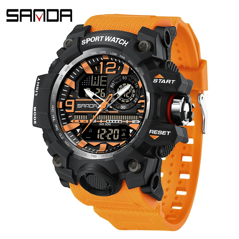 SANDA 3133 Digital Watch Men Military Sport Stopwatch Quartz Wristwatch Top Brand Luxury LED Waterproof Male Electronic Clock