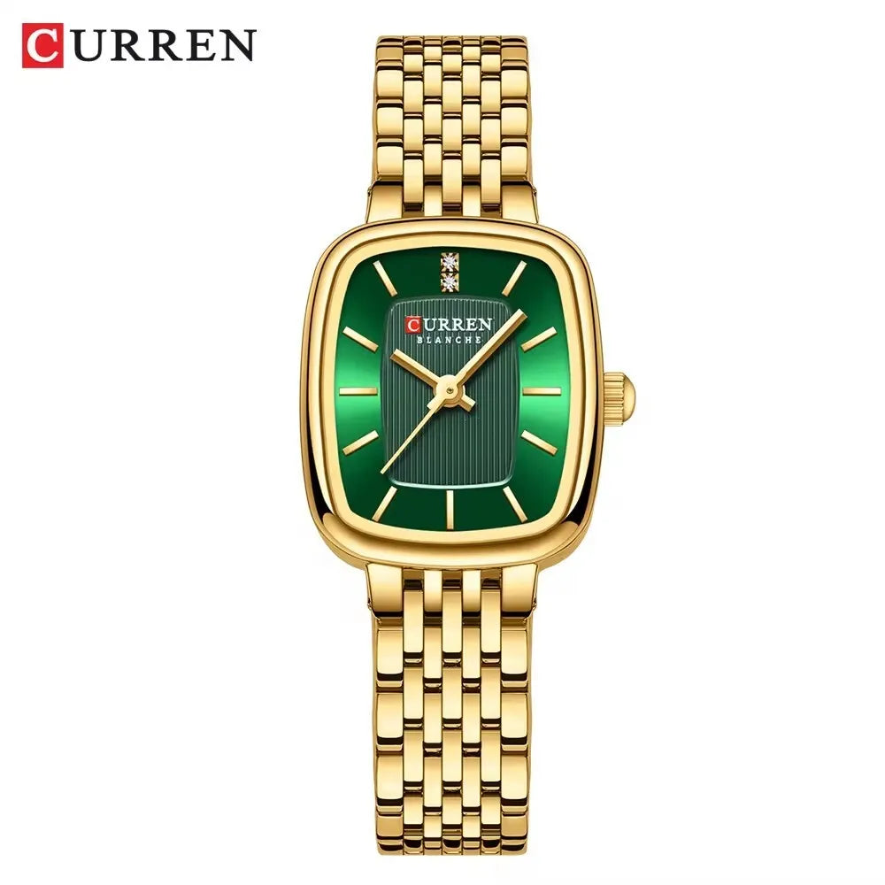 Curren 9093 Square Quartz Watch for Ladies, Waterproof Minimalist Casual Wristwatch with Stainless Steel Strap