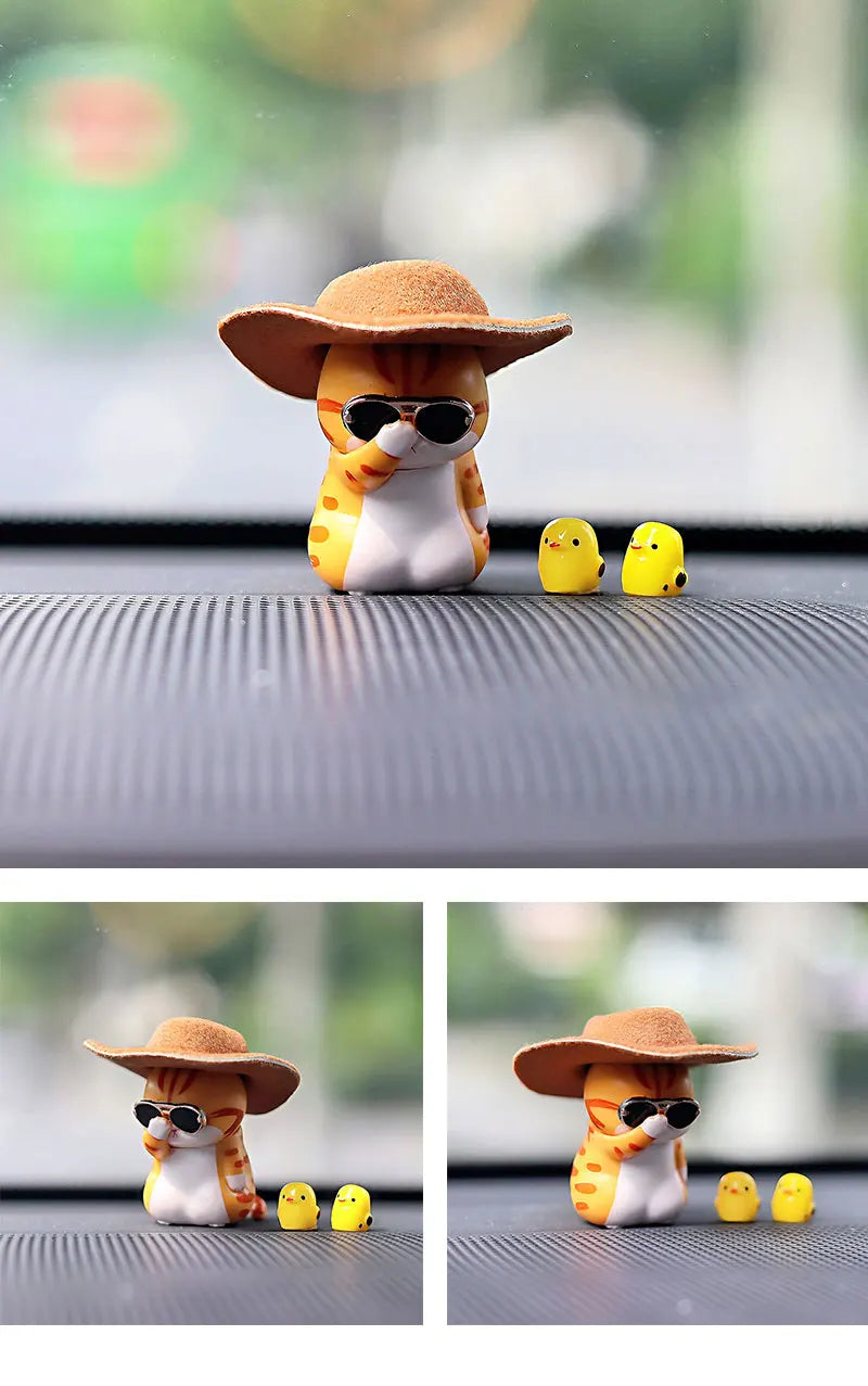 Cute Car Interior Decoration Accessories Cool Kitten Wearing Hat and Sunglasses Auto Dashboard DFecoration Ornaments For Car