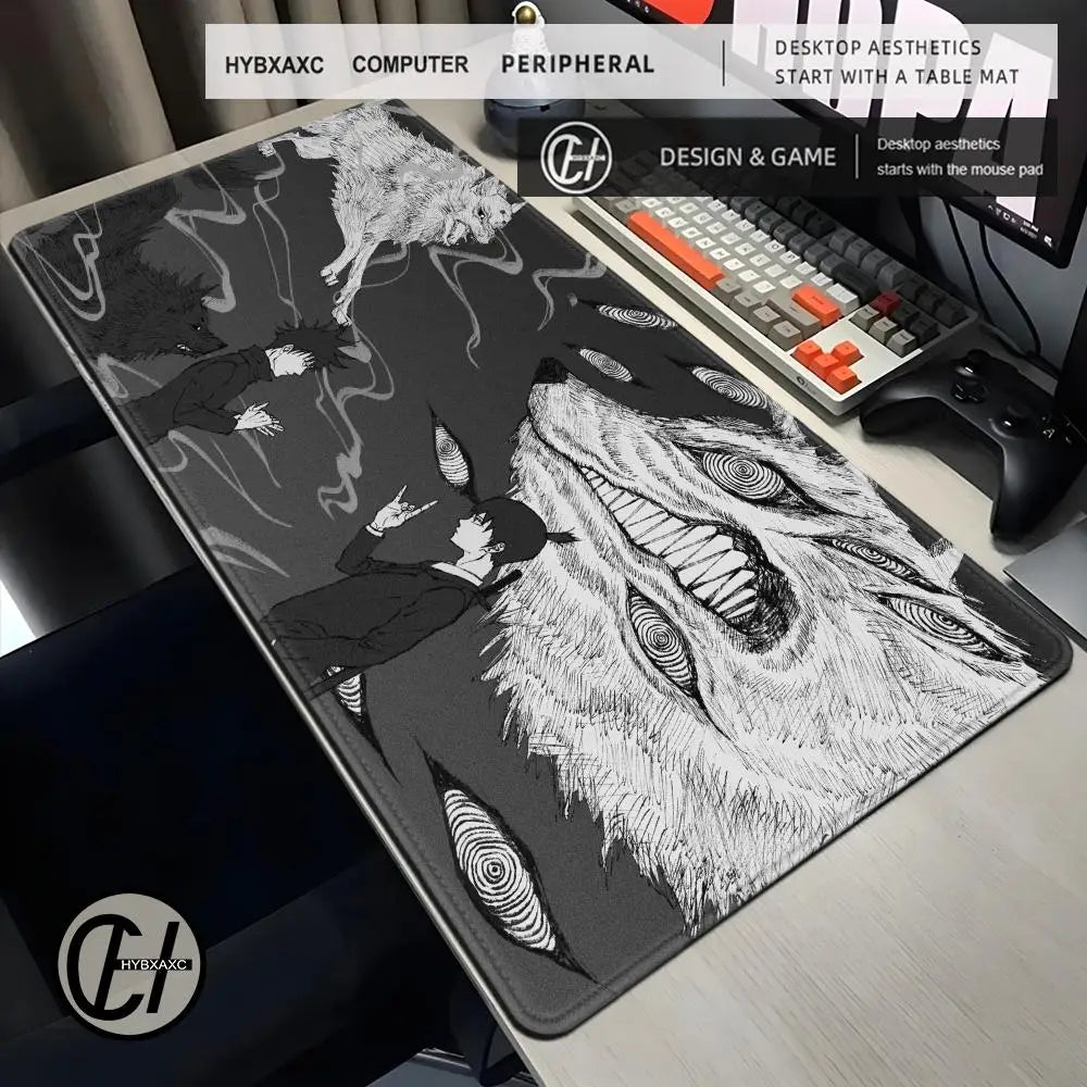 Black And White Anime Mousepad Laptop C-chainsaw Man Keyboard Pad PC Gaming Accessories Aki Hayakawa Desk Mat