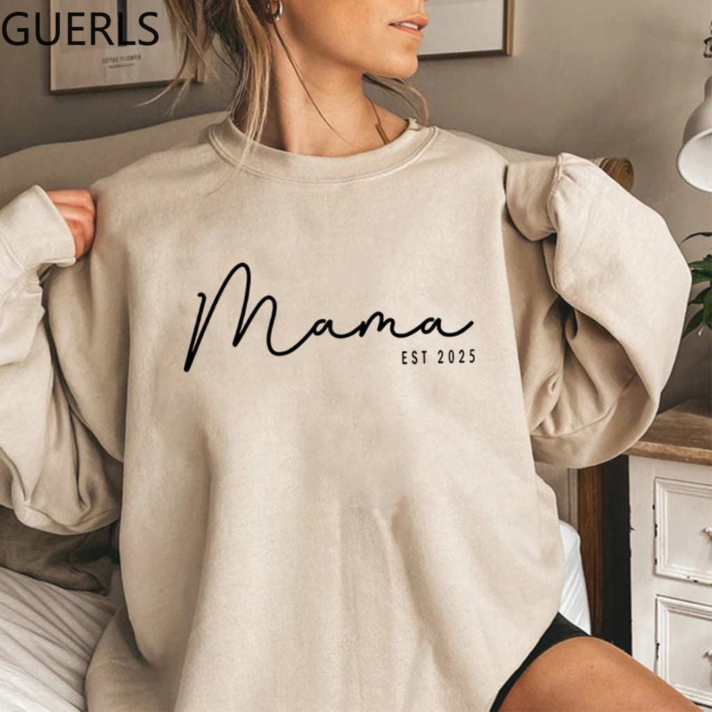 Mama Est Sweatshirt Custom Mama Est 2025 Sweatshirt Custom Mom Sweatshirts Women Hoodies Long Sleeve Crewneck Sweater Mom Gift
