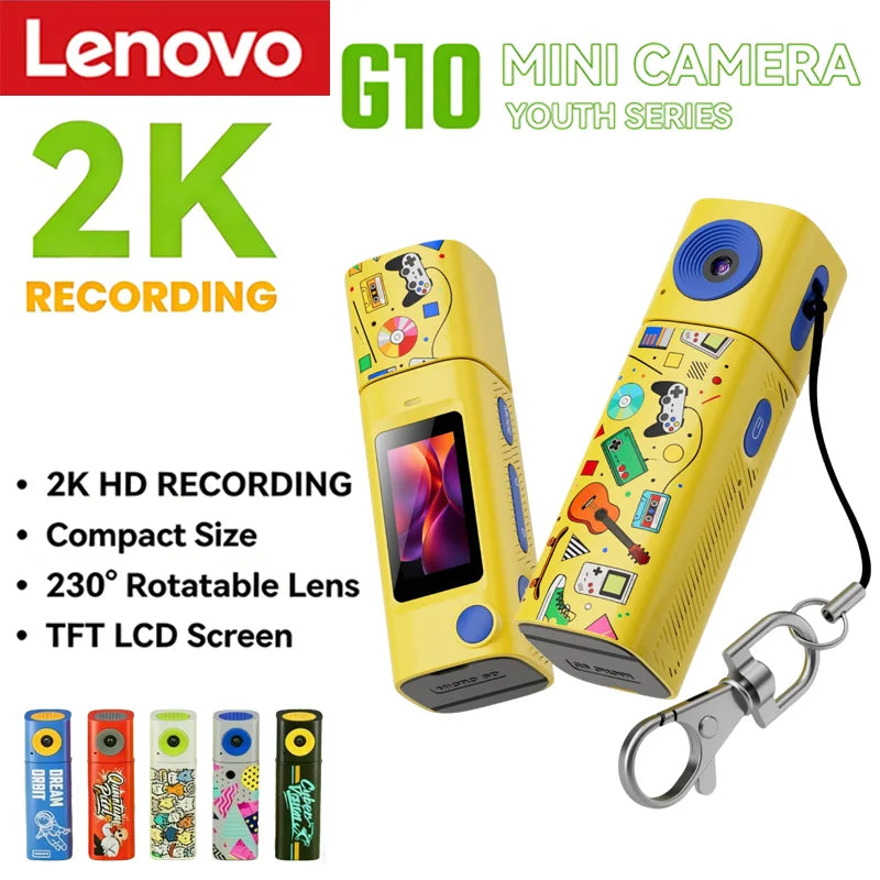 Lenovo 2K Sports Camcorder Lipstick Mini Camera 230° Rotatable Lens Compact Portable LCD Screen For Students Outdoor Photography