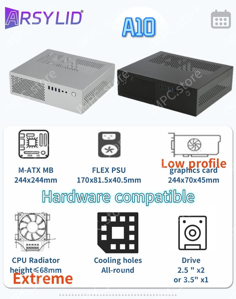 A10 7.3L M-ATX Chassis A4 HTPC Portable Half-Height Graphics Card Computer PC Support PCIe 2.5' SSD Drive Mini Flex PSU Case