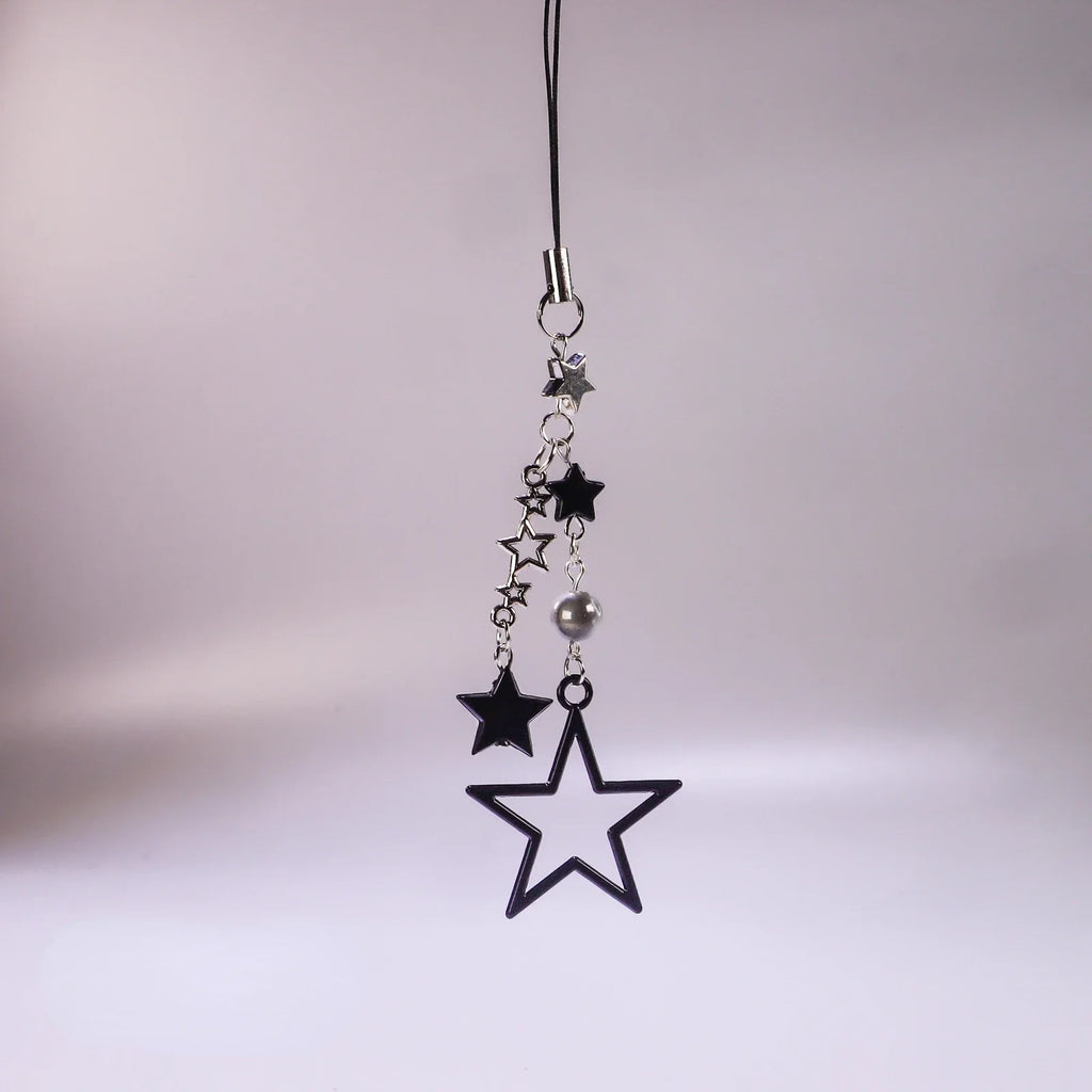 Y2K Style Metal Black Star Pendant Phone Charm Strap Sweet Cool Girl Pendant Cellphone Lanyard Keycord For iPhone Keychain