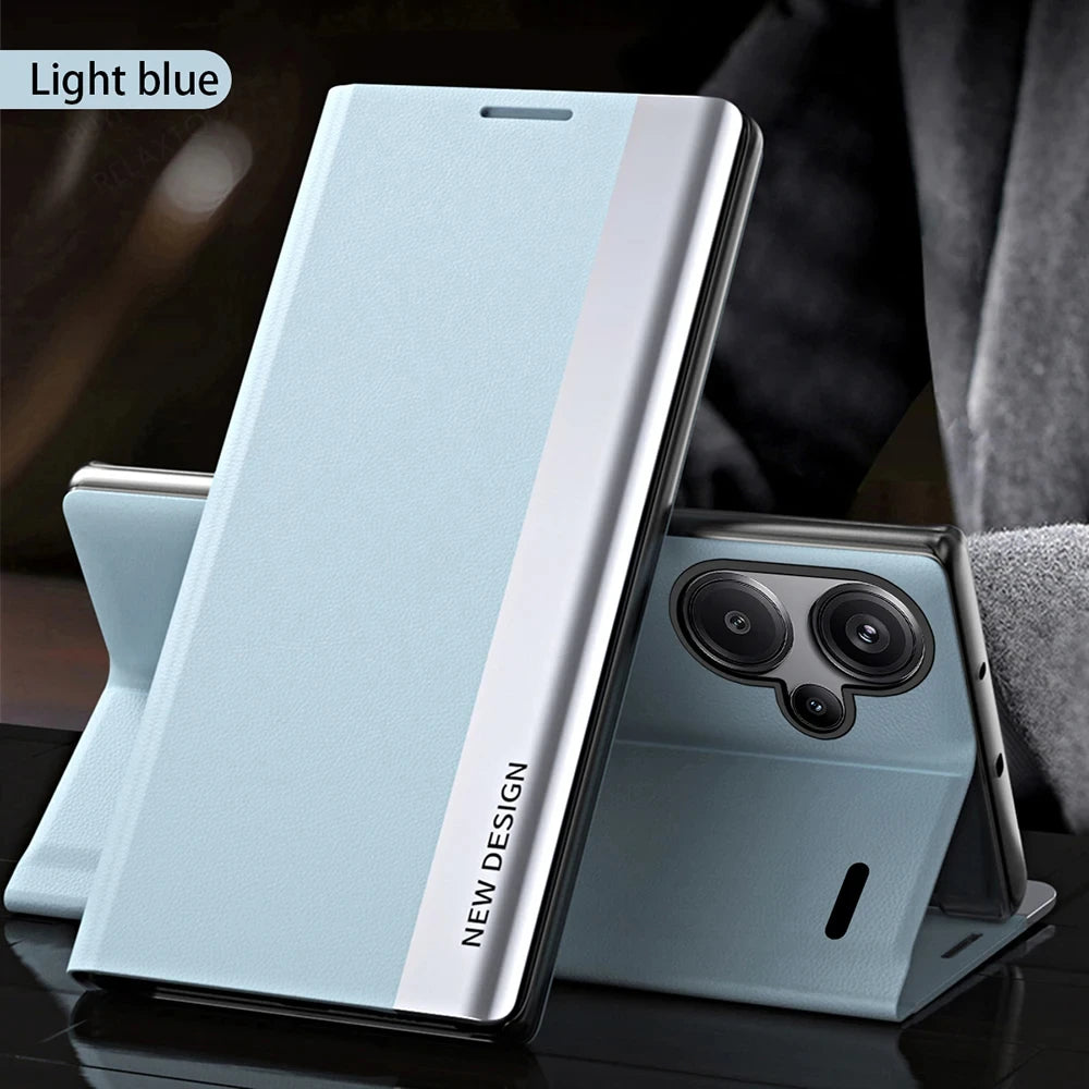 Kickstand Flip Case For Xiaomi Redmi Note 13 14 12 11 11S 10 10S 9 Pro Plus 5G Shockproof Plating Leather Phone Cover Carcasa