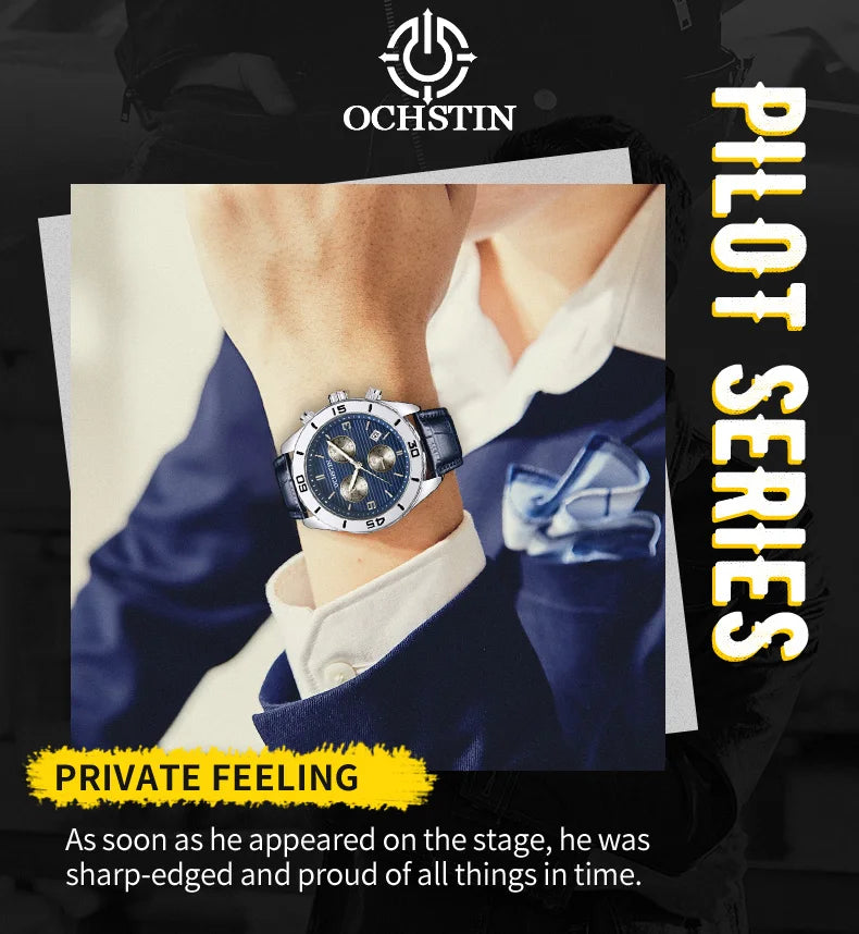 OCHSTIN Men's Watches Top Brand Sport Men Wrist Watch Leather Quartz Watch Sports Waterproof Male Clock Chronograph Function