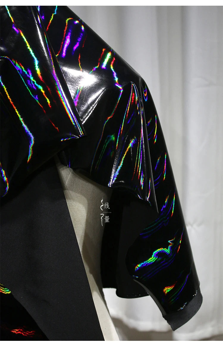 Black Iridescent Synthetic Leather Fabric Technology Oriented Micro Elastic TPU Fabrics Clothing Designer Cloth for Diy Sewing