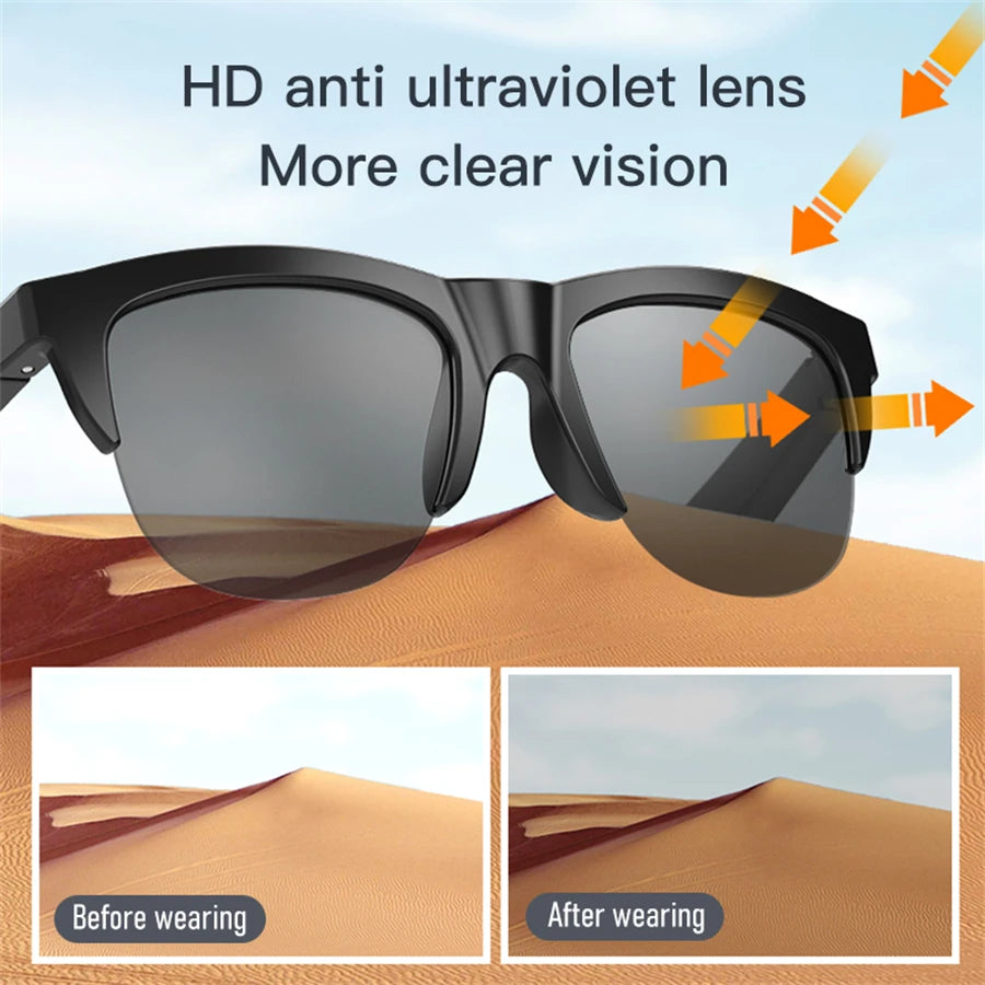 Sunglasses Earphones UV400 Protection PC Lens Sunglasses with Built-in Earbuds Headphones Hifi Sound Music Sport Headset Game