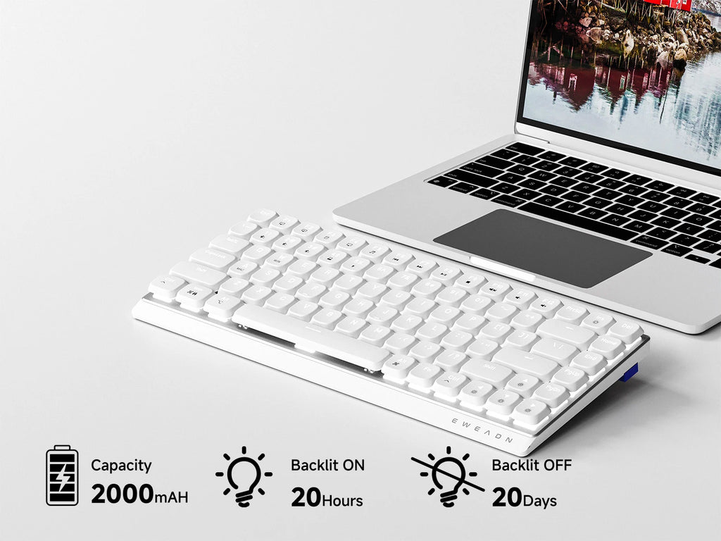 EWEADN MK84 Low-Profile Mechanical Gaming Keyboard, Wireless Bluetooth Tri-mode, Portable, Stylish Design for Gaming & Office