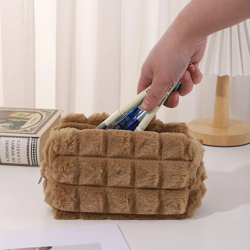 Office Supplies Zipper School Supplies Corduroy Pillow Plush Pencil Case Cosmetic Bag Storage Box Corduroy Makeup Bags