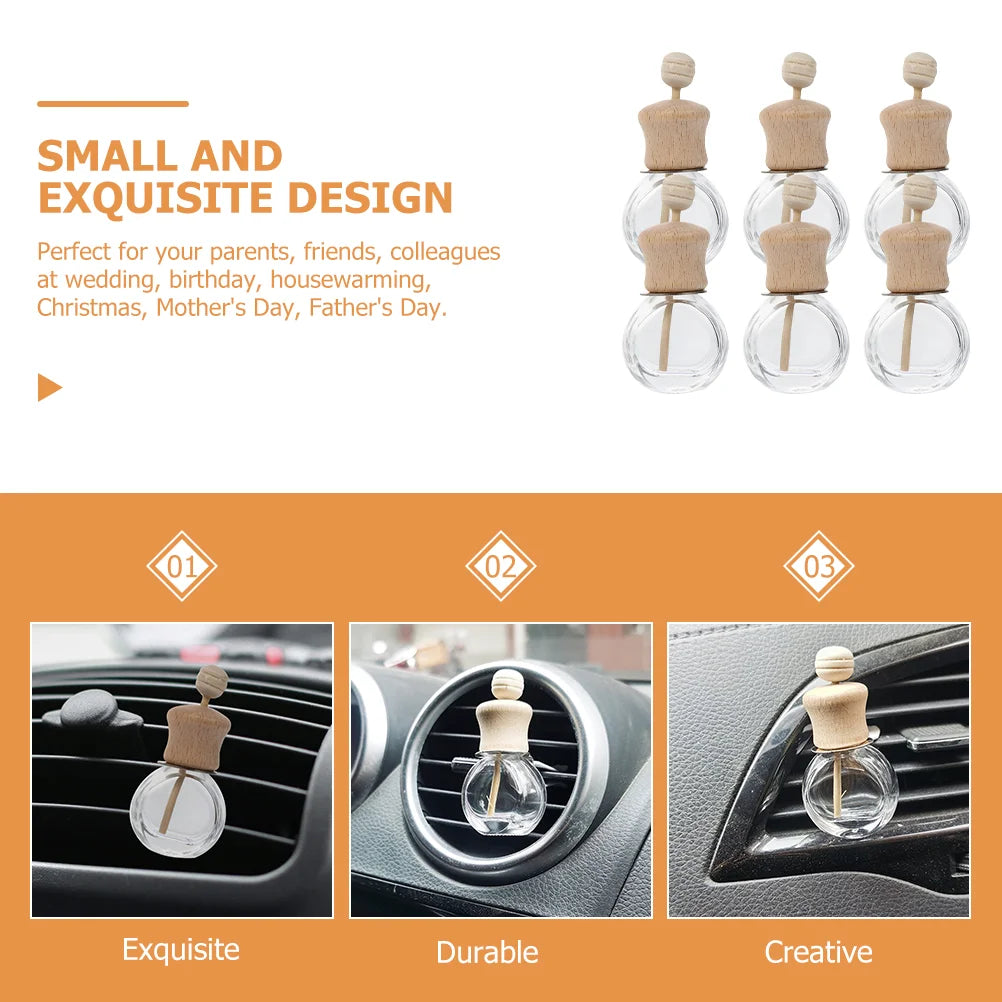 6Pcs Car Air Freshener Aromatherapy Bottle Scent Diffuser Compact Essential Oil Glass Holder Automotive Fragrance Accessories