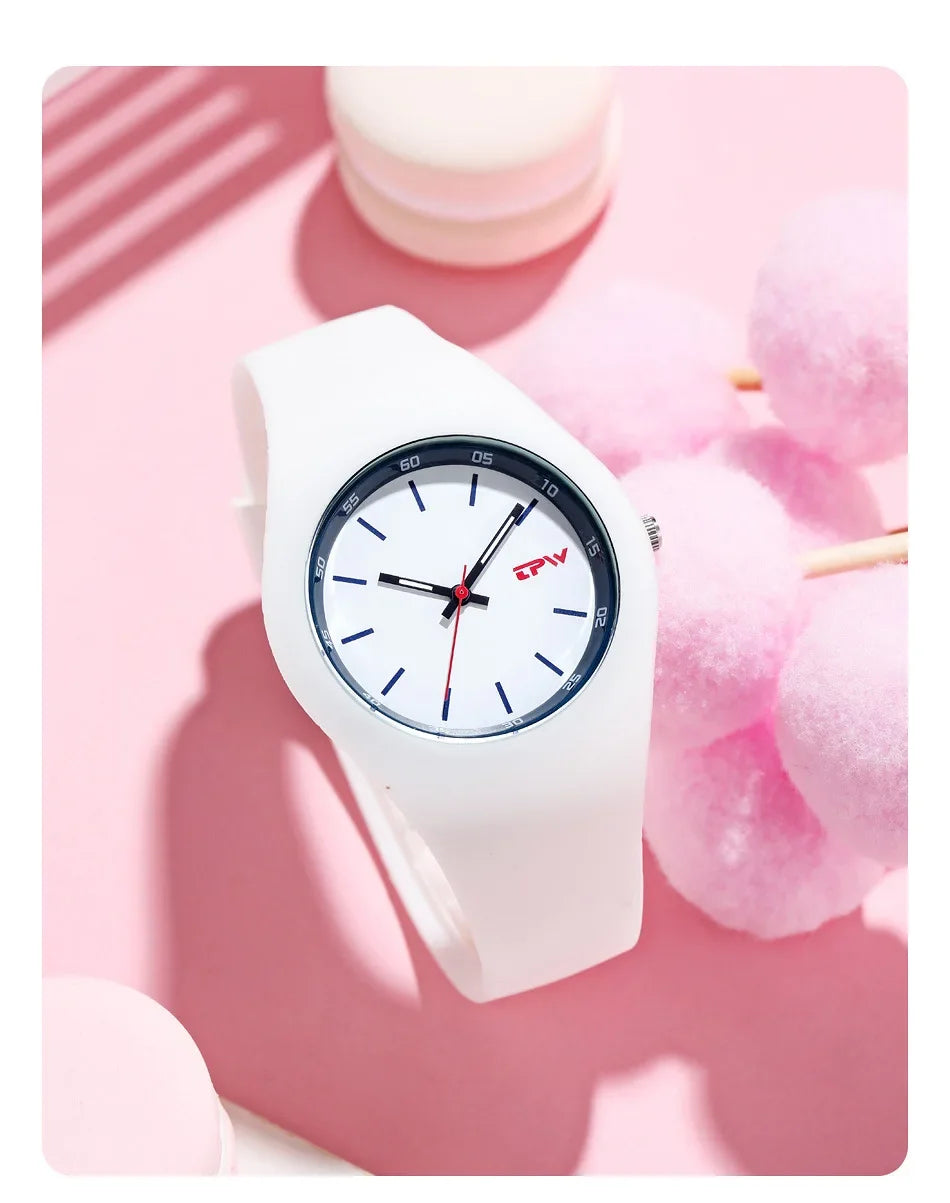 Ladies Fashion Watch Couple Quartz Watch Jelly Color Rubber Sports Clock Suitable for Women Men Starry Earth Rainbow Watch