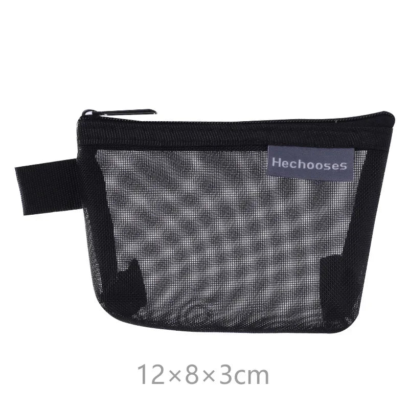 Mini Clear Nylon Mesh zipper Cosmetic Bags Cute Women Small Lipstick Makeup Bags Pouch Data Line Key Earphone Organizer Case