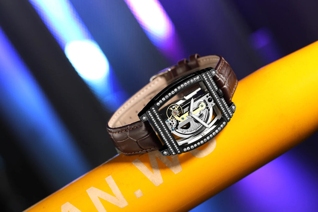 Luxury Transparent Automatic Mechanical Men Watch Steampunk Skeleton Gear Self Winding Leather Men's Clock Watches montre homme