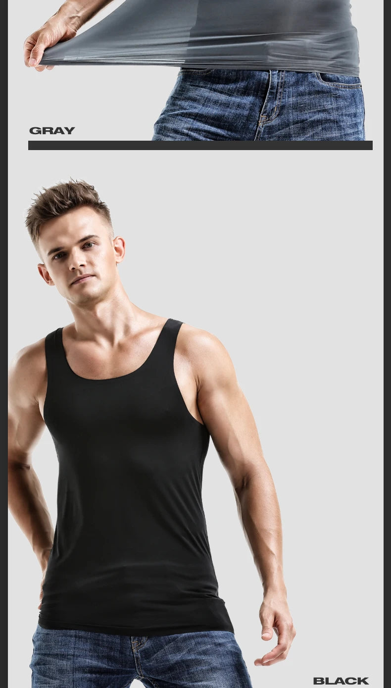 Waistcoat men ice silk seamless wear undershirt men sleeveless underwear pure white sports hurdles summer thin base shirt
