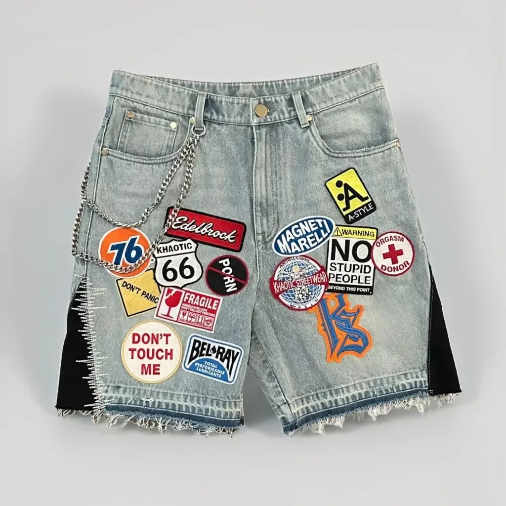 Vintage Statue Liberty Sequin Rhinestone Denim Short Jeans Women Loose Retro 2000s Streetwear Denim Fitness Y2k Casual Shorts