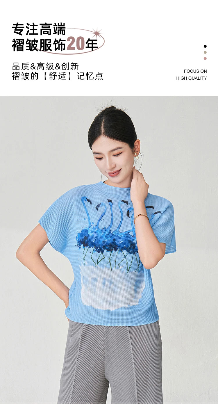 Summer Ladies Elegant T-shirt High Quality Loose Casual Tops Miyake Pleated Tops Factory Direct Sales