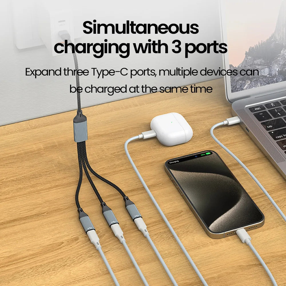 3 in 1 USB Type C HUB Multiple Splitter Adapter OTG Data Transfer 3/2 Port USB Power Charging Hub Cable Connector Adapter For PC