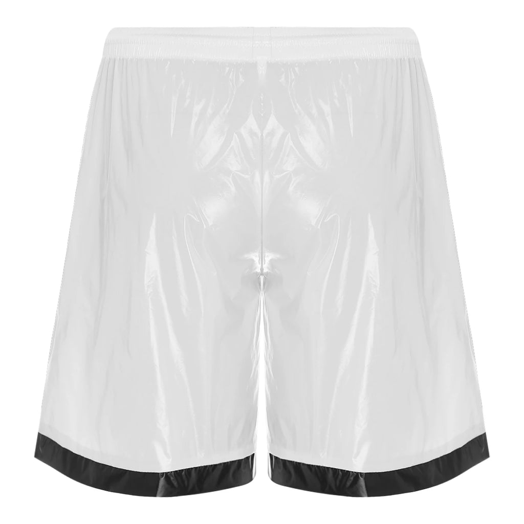 Swimwear Mens Swimming Trunks Wet Look Boxer Shorts Drawstring Elastic Waist Pockets Stripes Beach Sports Shorts Pajamas Costume
