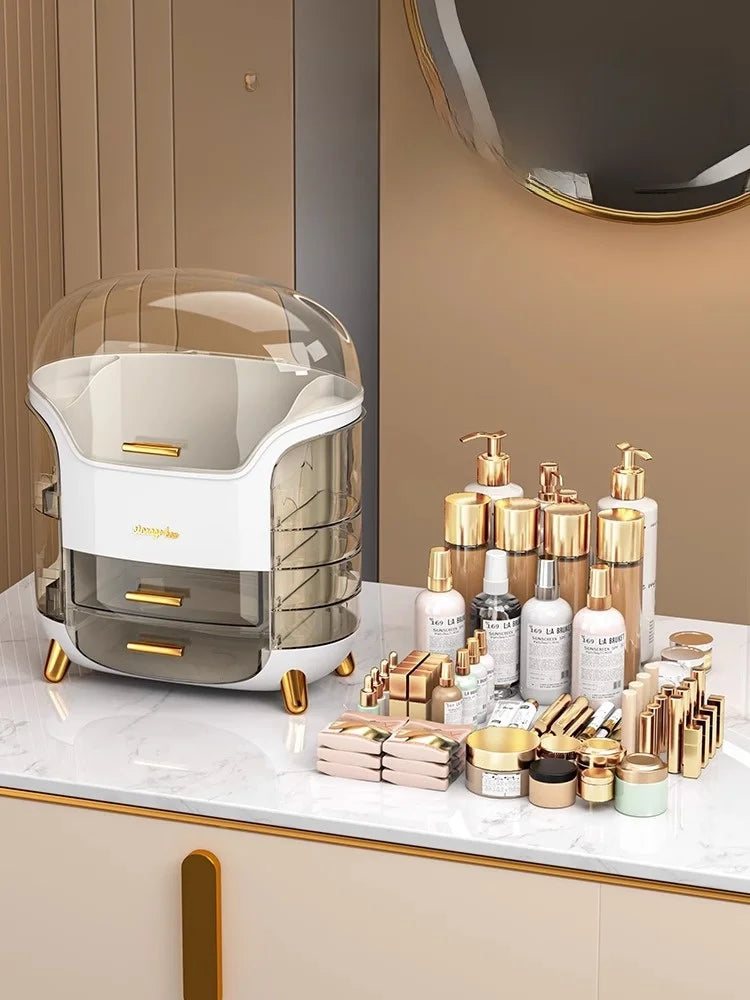 Dustproof Cosmetic Storage Box Integrated Desktop Makeup Case Lipstick Box Skincare Product Rack Elegant Design