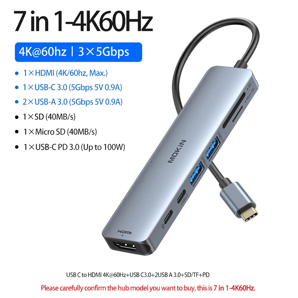 MOKiN USB C HUB 4K60Hz Type C to DP RJ45 SD&TF PD 100W Adapter Dock for MacBook Pro Air M2 M1 3*USB 3.1 10Gbps Splitter usb hub
