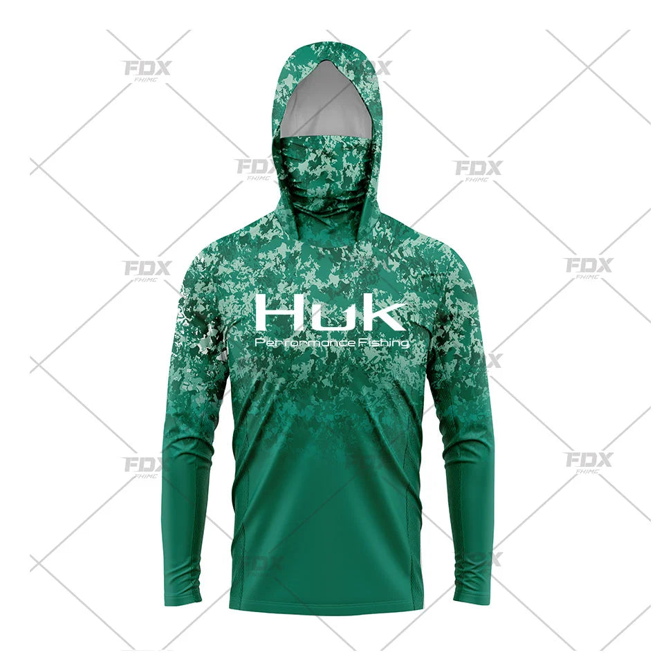 HUK Fishing New Fishing Shirts Upf 50 Long Sleeve Hooded Face Cover Camisa Pesca Tops UV Protection Fishing Face Mask Clothes