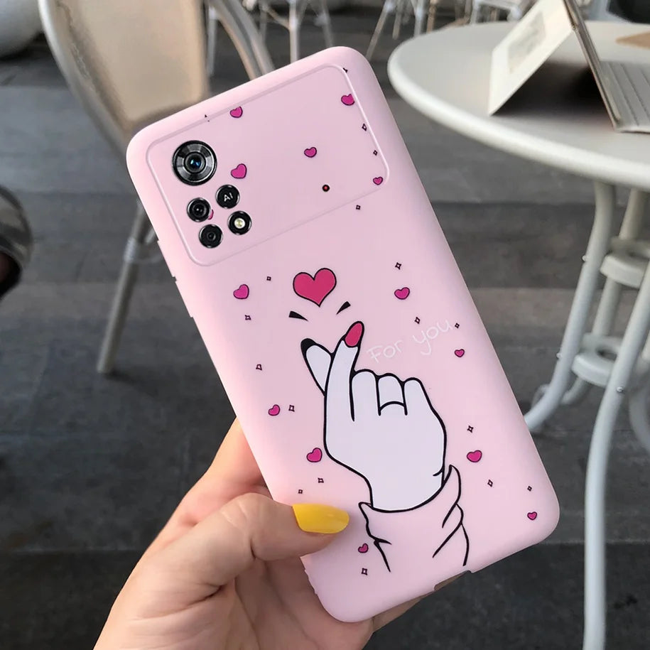 Cute Love Heart Phone Case For Xiaomi Poco X4 Pro 5G Cover Soft Silicone Matte Funda For Xiaomi Poco X4 M4 Pro 4G 5G Bumper 2022